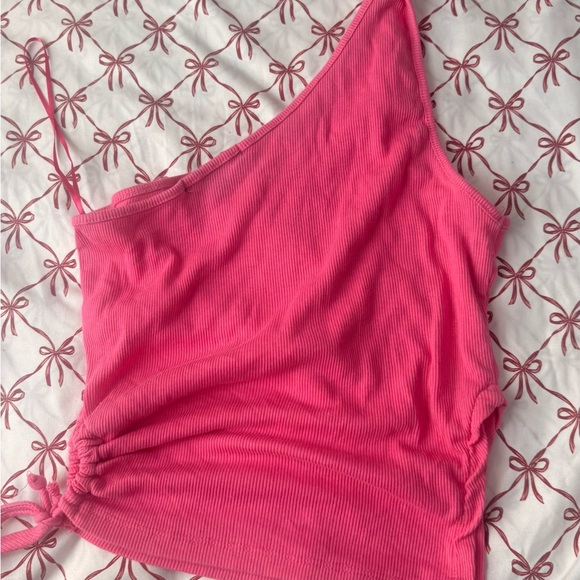 Fuchsia One-Shoulder Ribbed Tank Top - Picture 2 of 2